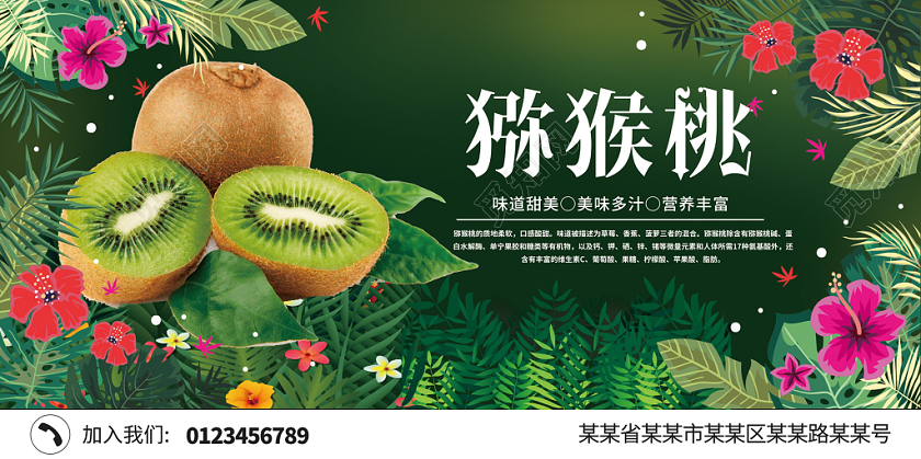 大叶植物背景冬季水果猕猴桃彩色展板