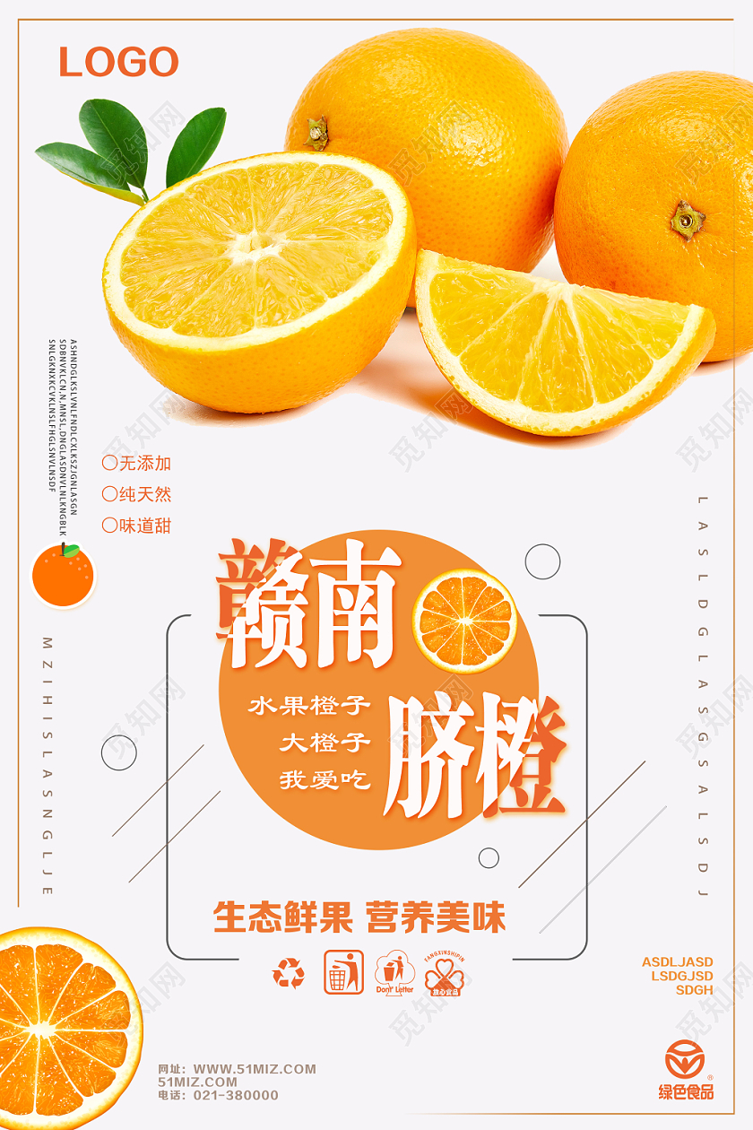 白色简约赣南脐橙水果橙子海报