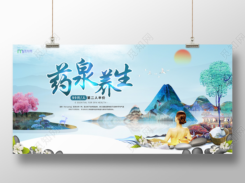 旅游高端大气唯美彩色冬季温泉养生宣传展板