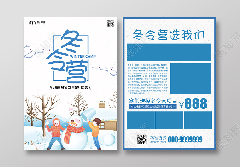 简约冬季冬令营寒假培训招生宣传促销海报