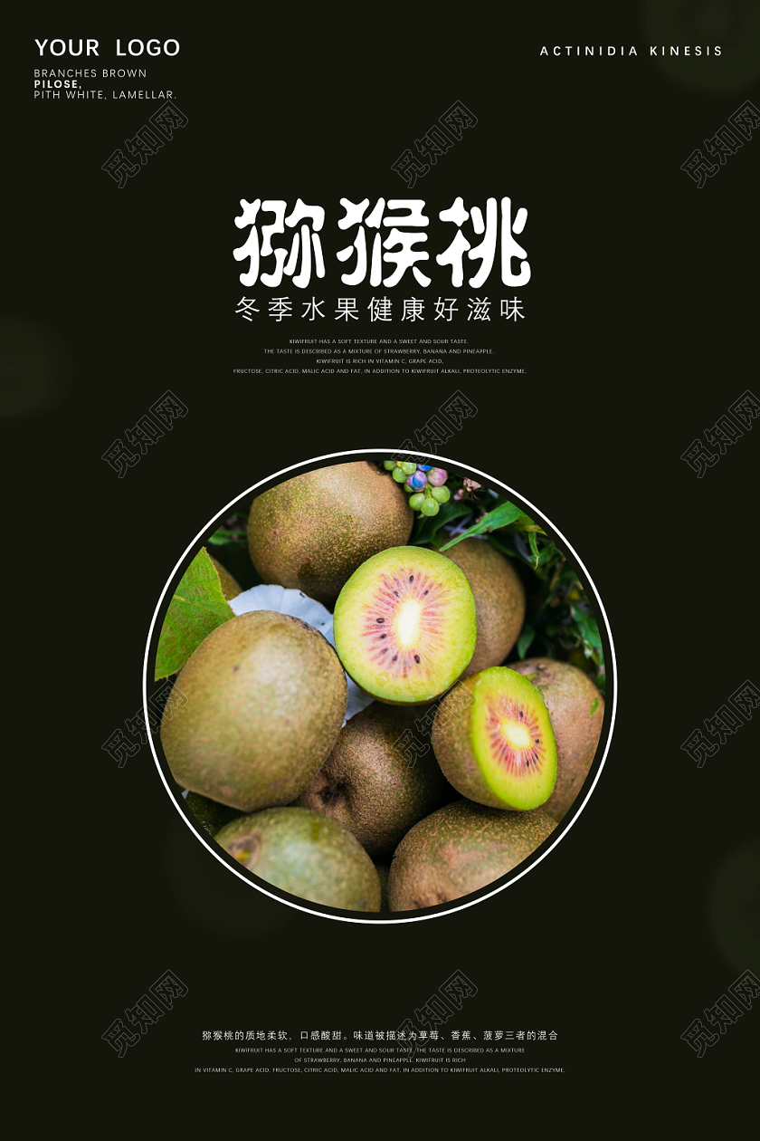简约大气纹理冬季水果猕猴桃宣传海报