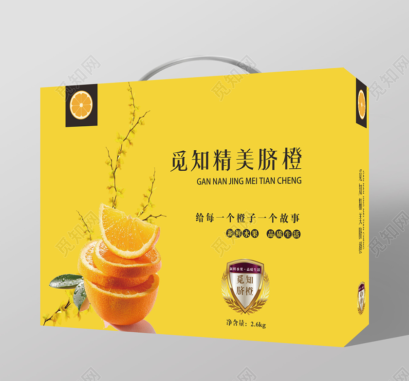 黄色几何简约水果橙子包装礼盒
