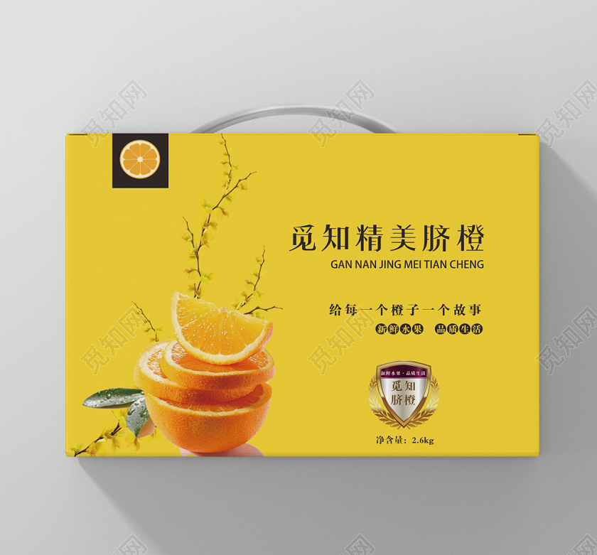 黄色几何简约水果橙子包装礼盒