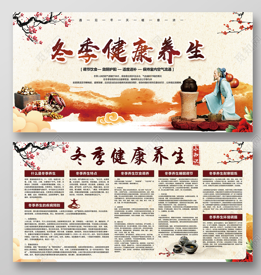 复古冬季养生冬季健康教育冬季健康养生健康知识展板宣传栏