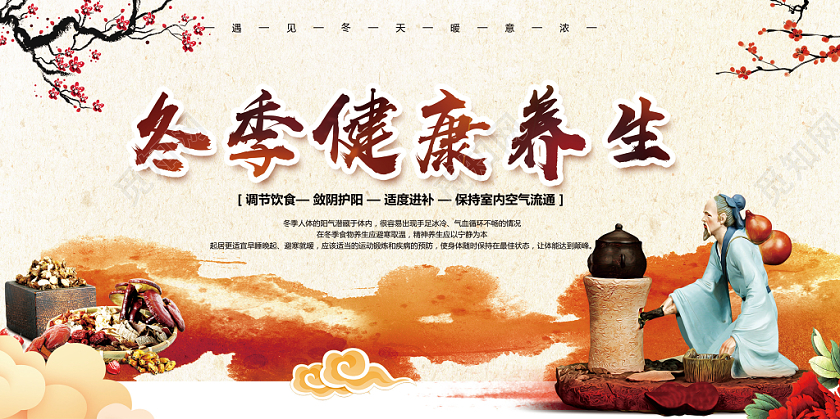 复古冬季养生冬季健康教育冬季健康养生健康知识展板宣传栏