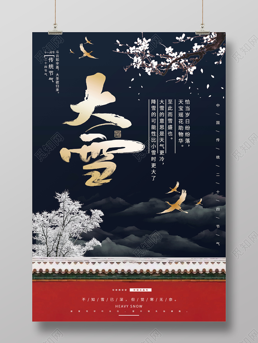 中国二十四节气传统节日节气大雪节气梅花冬季宫墙