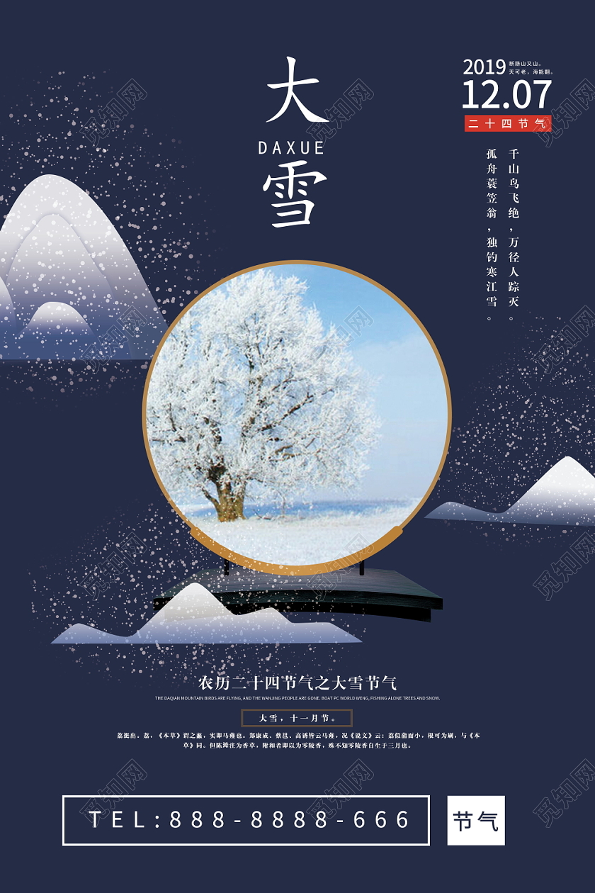 中国二十四节气传统节日大雪节气山峰雪花冬季大树雪景