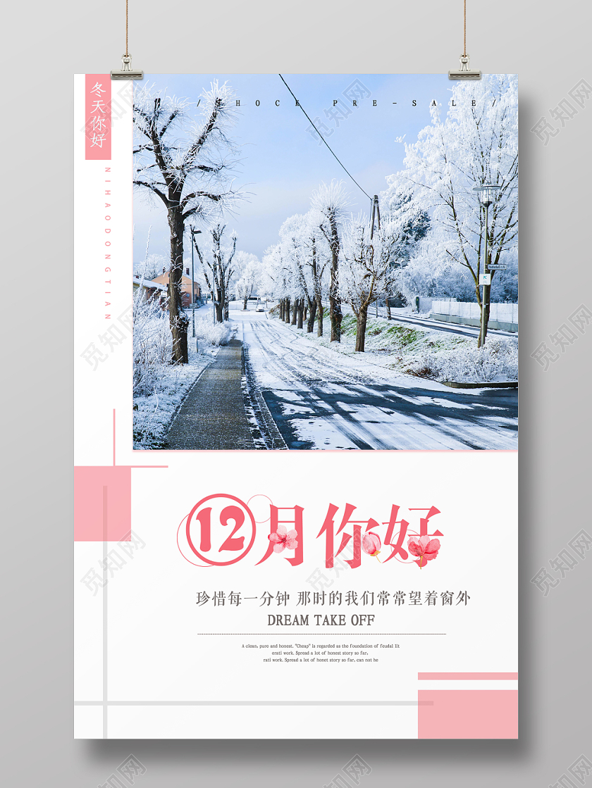 粉色清新十二月你好12月你好宣传海报12十二月你好