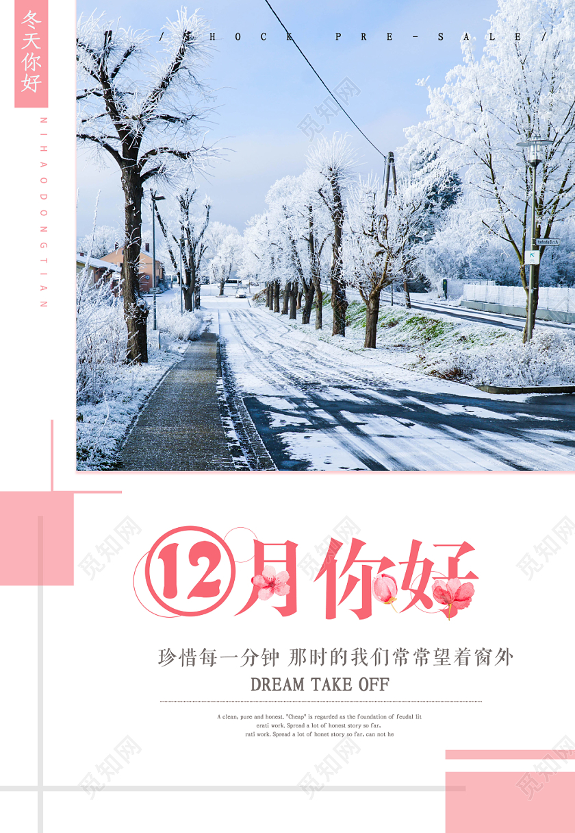 粉色清新十二月你好12月你好宣传海报12十二月你好