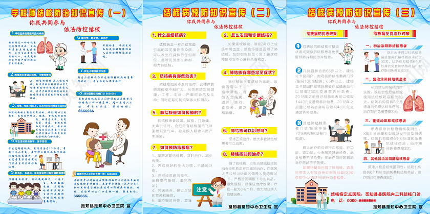 蓝色几何简约结核病预防知识宣传展板防治结核病