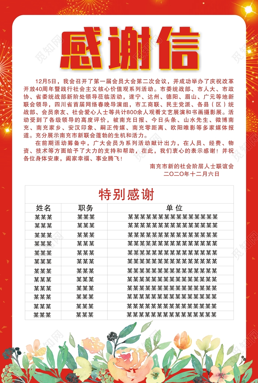 元旦感谢信感谢信红色创意喜庆大气宣传海报