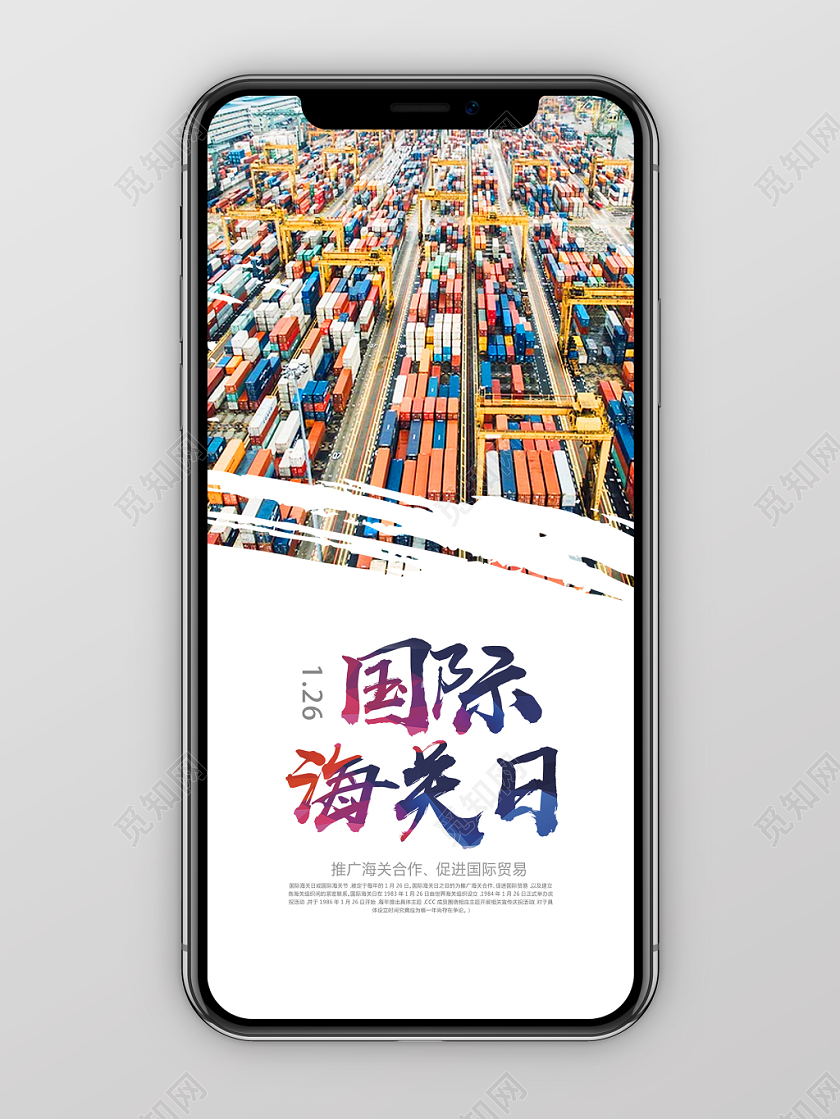白色简洁126国际海关日手机海报