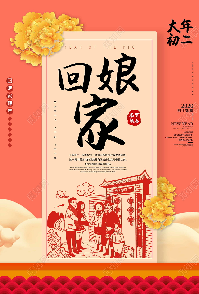 2020鼠年大年初二回娘家宣传海报
