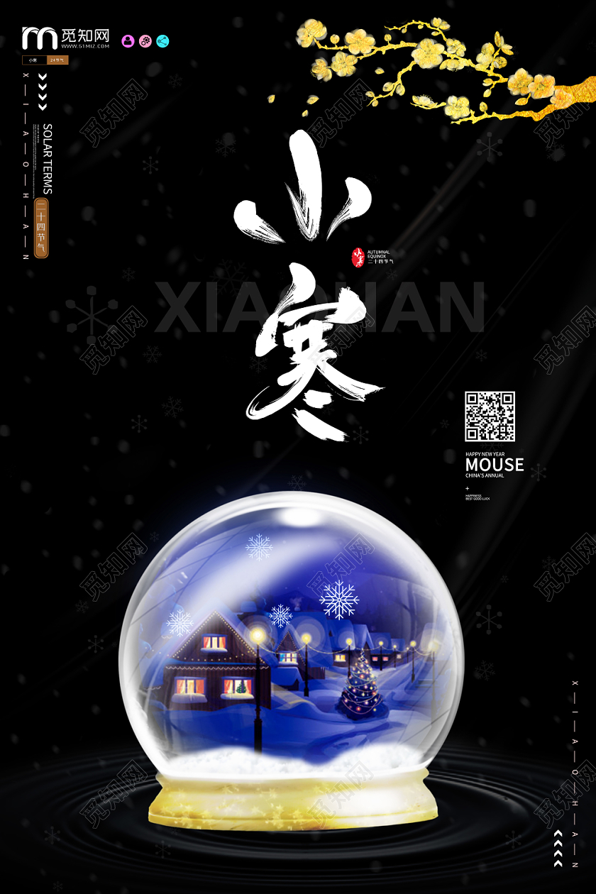 黑色水晶球小寒二十四节气海报