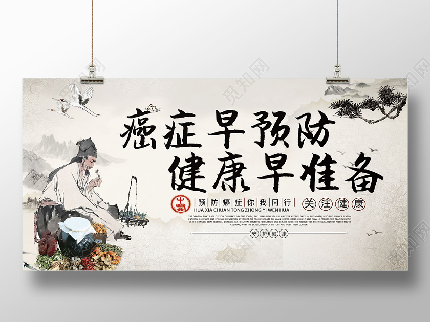 古风中药世界癌症日公益宣传展板