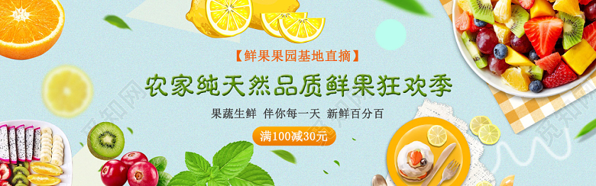 蓝色促销新鲜现货生鲜水果电商banner