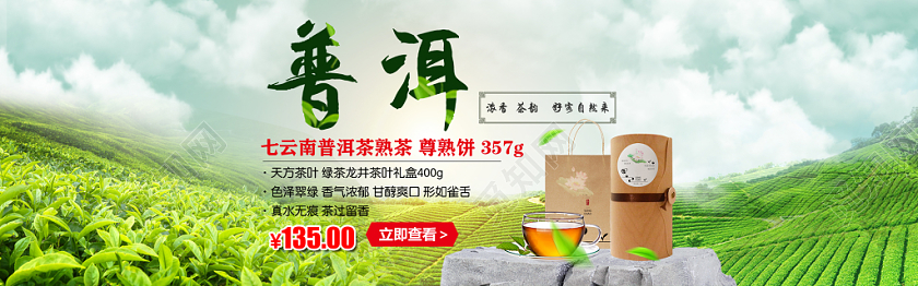 绿色清新正宗原产地茶道好品质普洱茶电商banner茶叶