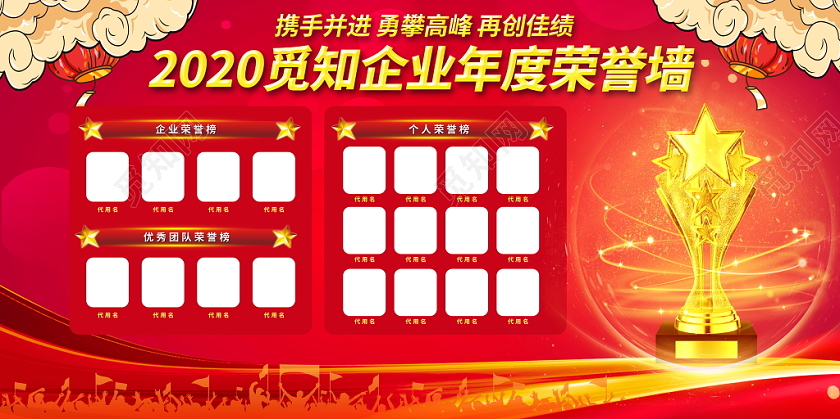 红色大气2020鼠年企业年度荣誉墙展板