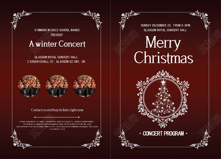深色欧式圣诞音乐会冬季音乐会节目单宣传海报
