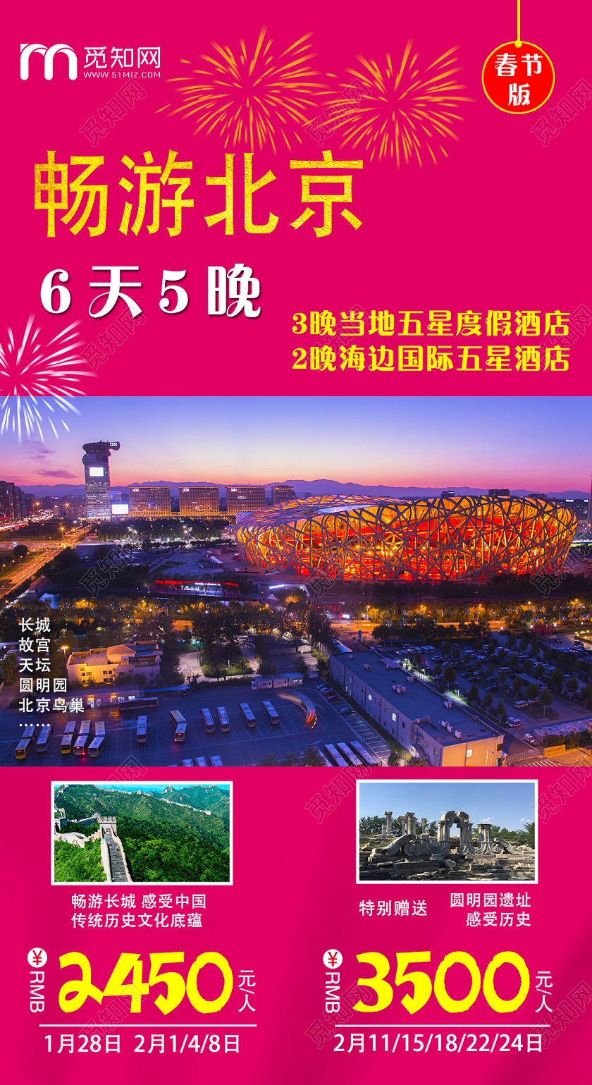 过年旅游粉色简约春节旅游宣传展架易拉宝