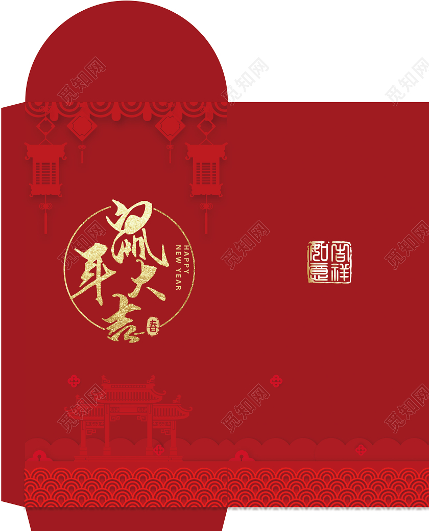 红色背景剪纸鼠年发大财鼠年红包