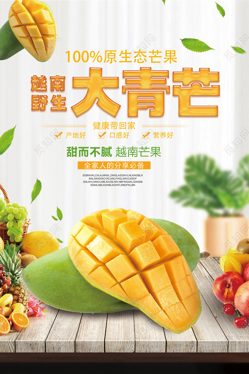 白色简约越南野生大青芒水果芒果海报