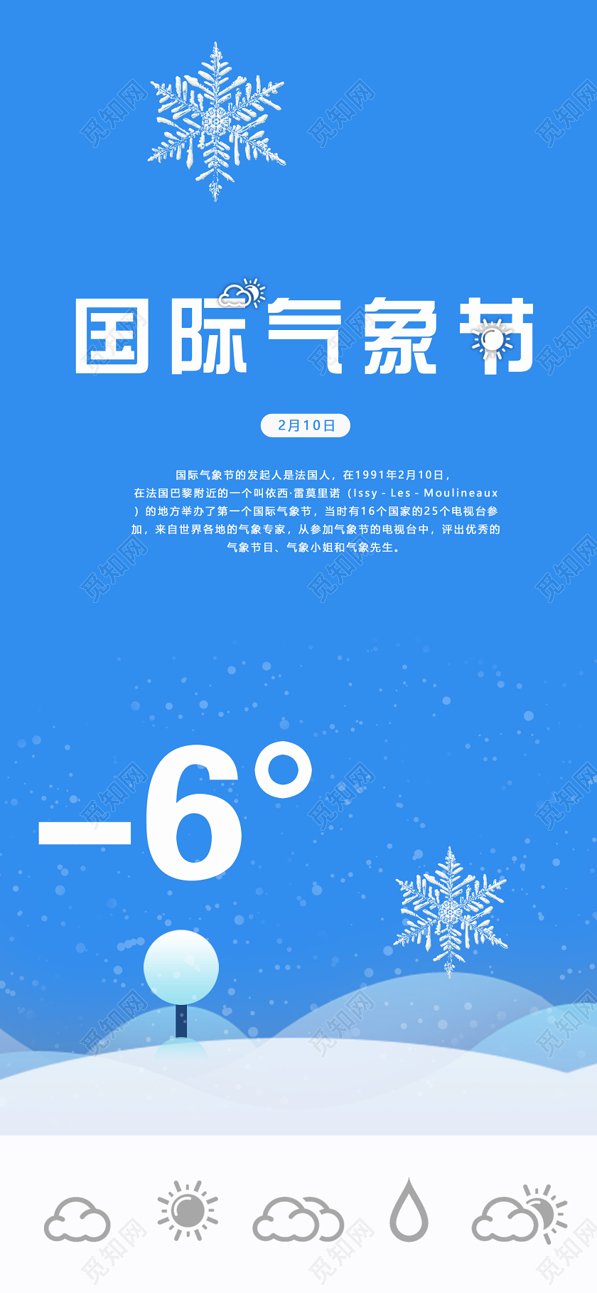 蓝色简约2月10日国际气象日手机海报
