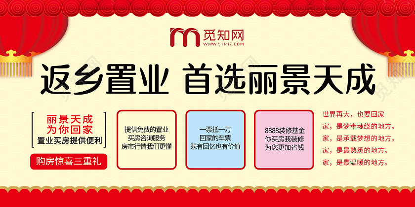 简约大气黄色系返乡置业宣传展板