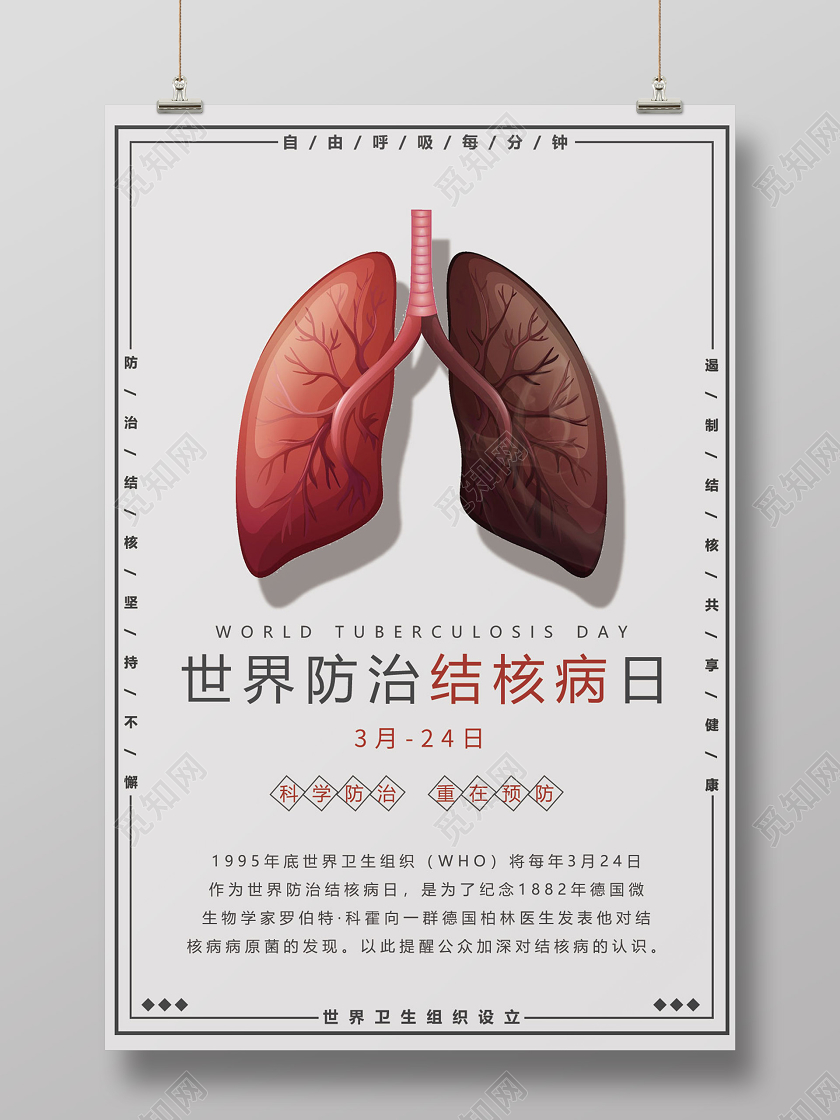 浅灰色简约防治结核病海报设计