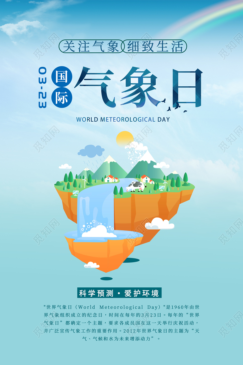 蓝色简约大气国际气象日宣传海报