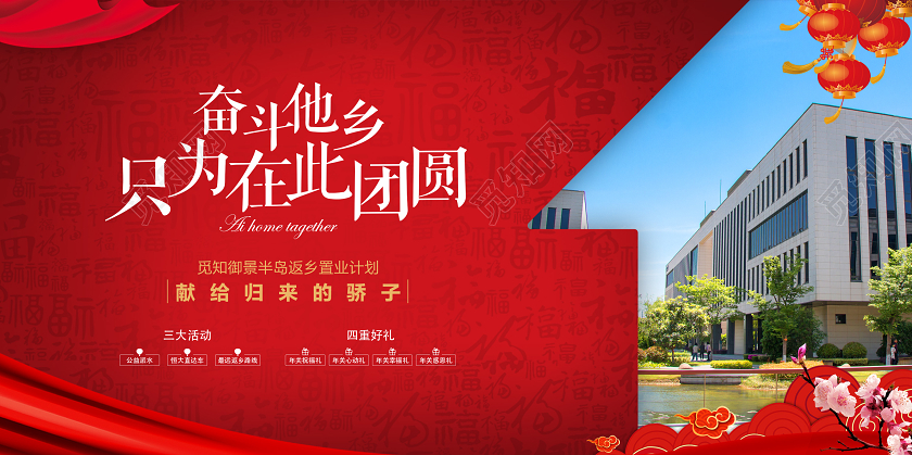 红色简约奋斗他乡只为在此团圆返乡置业地产展板