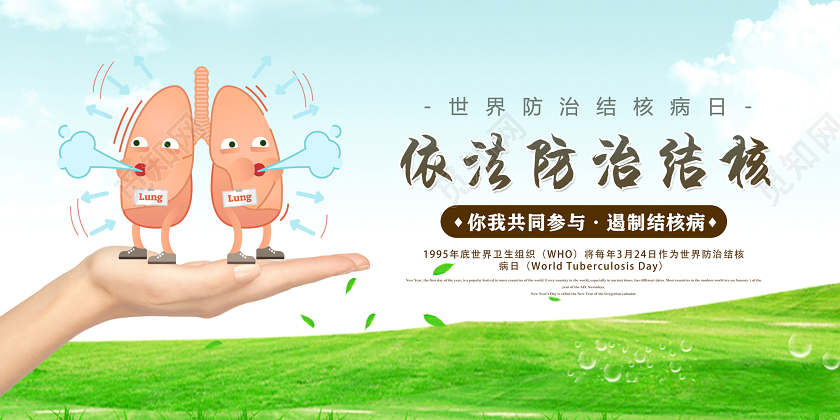 蓝天绿草世界防治结核病日依法防治结核展板防治结核病