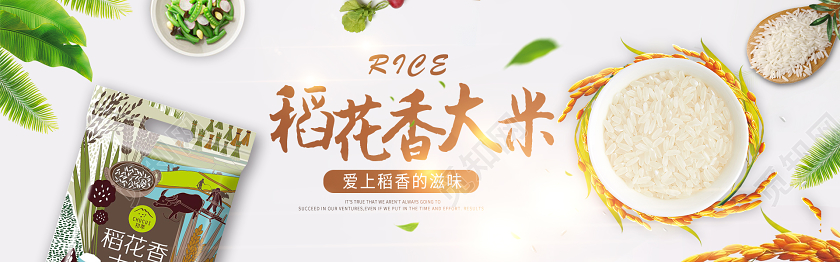 白色简约清新风格大米稻花香大米banner