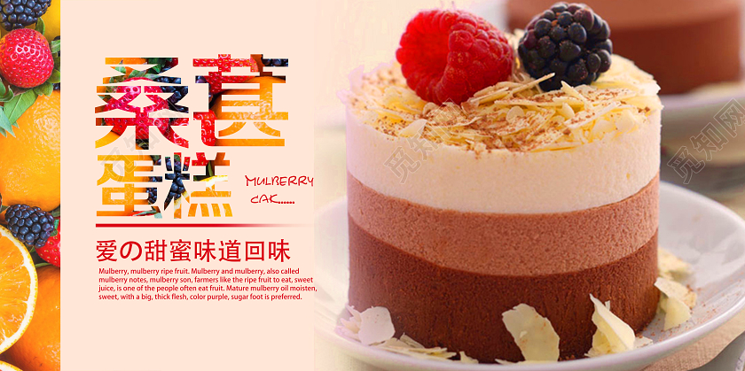 可爱蛋糕桑葚蛋糕水果新鲜天然自然桑葚海报活动水果桑葚展板