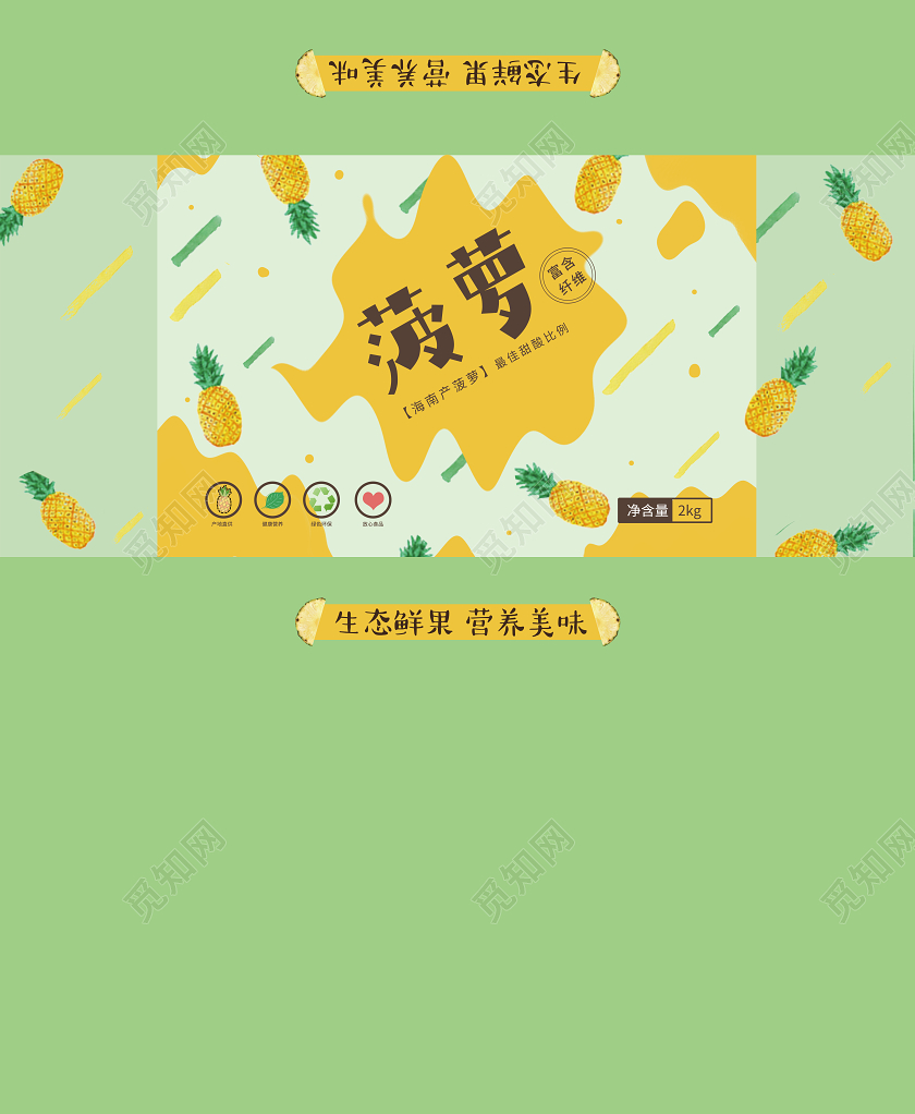 绿色时尚水果菠萝新鲜菠萝包装盒
