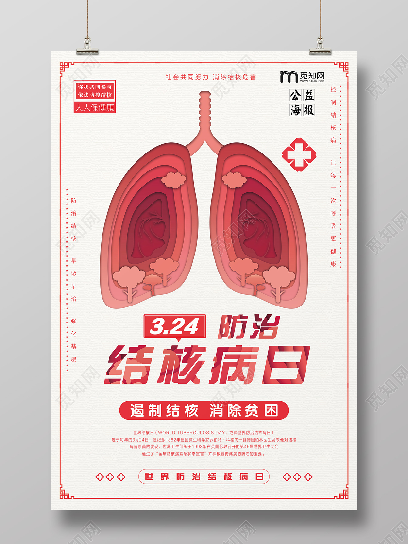 简单大气浅灰色防治结核病日宣传海报