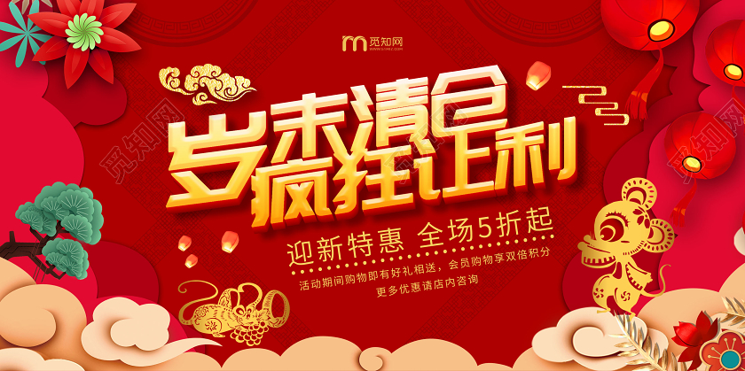 红色新年促销岁末清仓疯狂让利促销展板