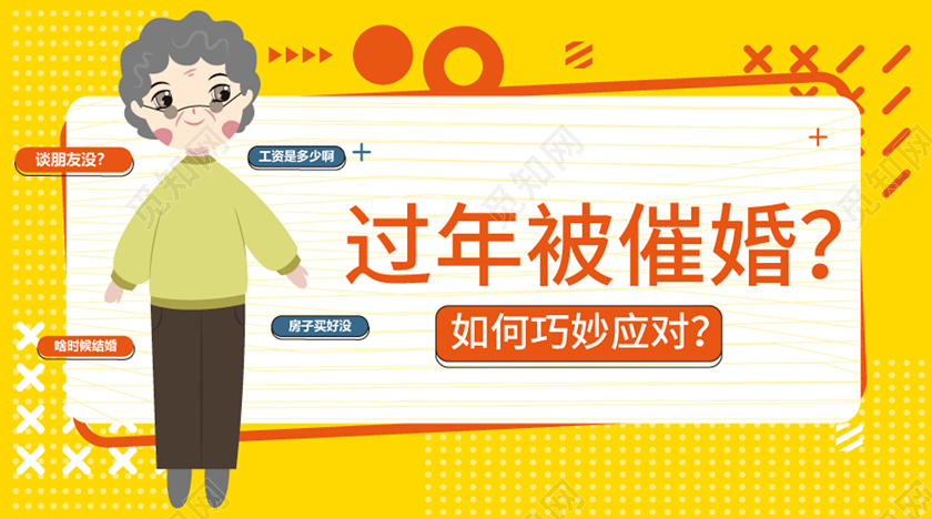 黄色几何简约卡通过年被催婚春节公众号微信首页图