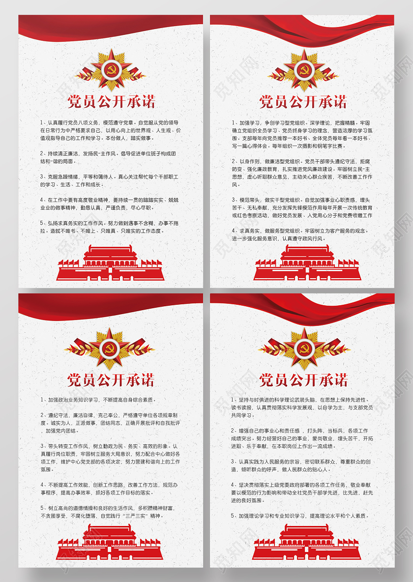 红色简约党员公开承诺党建党课党政宣传海报