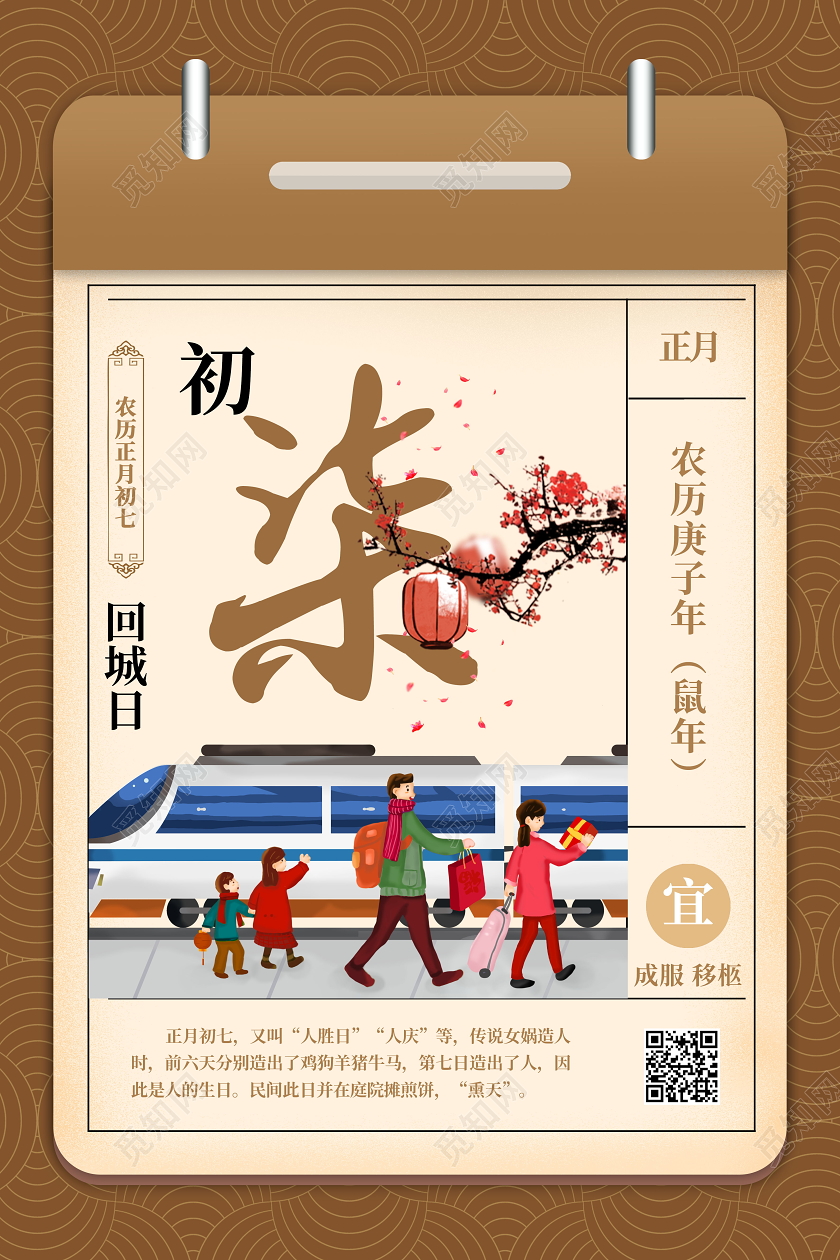 复古春节传统习俗大全大年初七回城日海报大年初一到初七春节习俗4