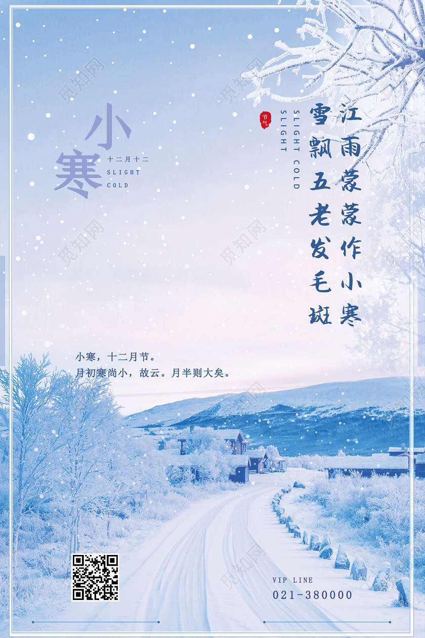 蓝色清新小寒传统二十四节气宣传海报