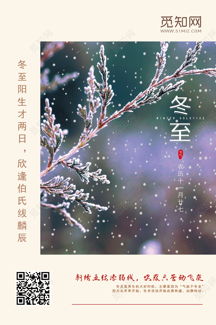 暖色系简约冬至二十四节气宣传海报