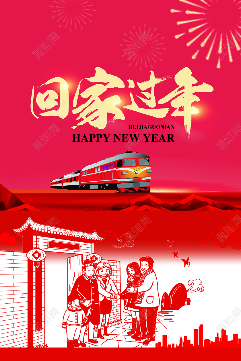 春节回家2020喜庆背景回家过年宣传海报