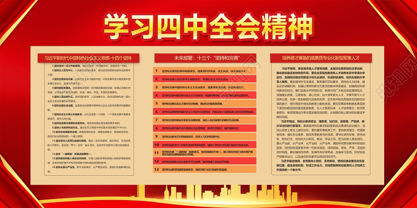 红色大气风党建党课党政学习四中全会精神宣传展板