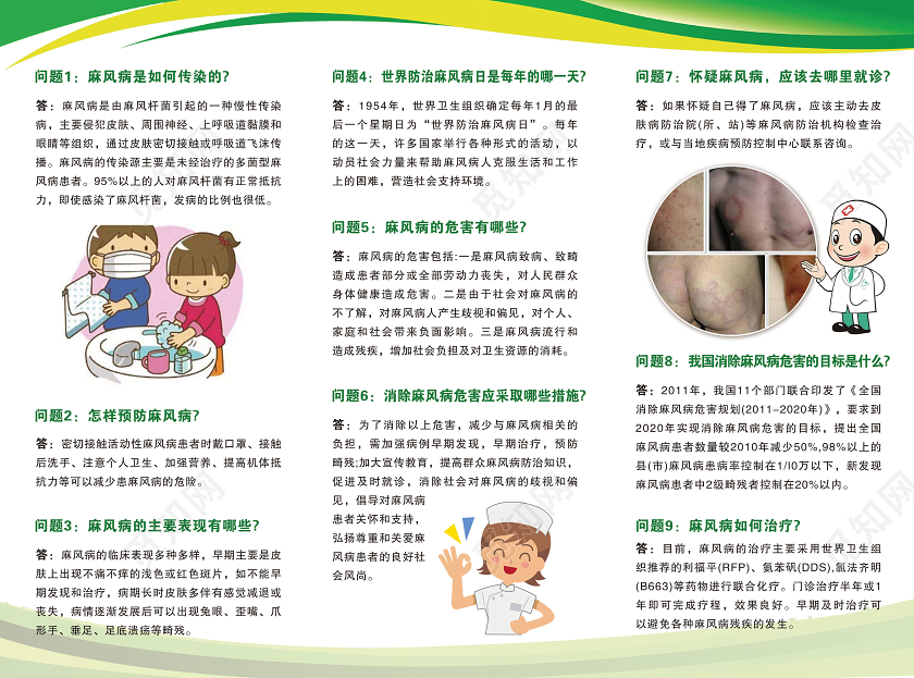 带口罩绿色简约国际麻风节预防麻风病三折页