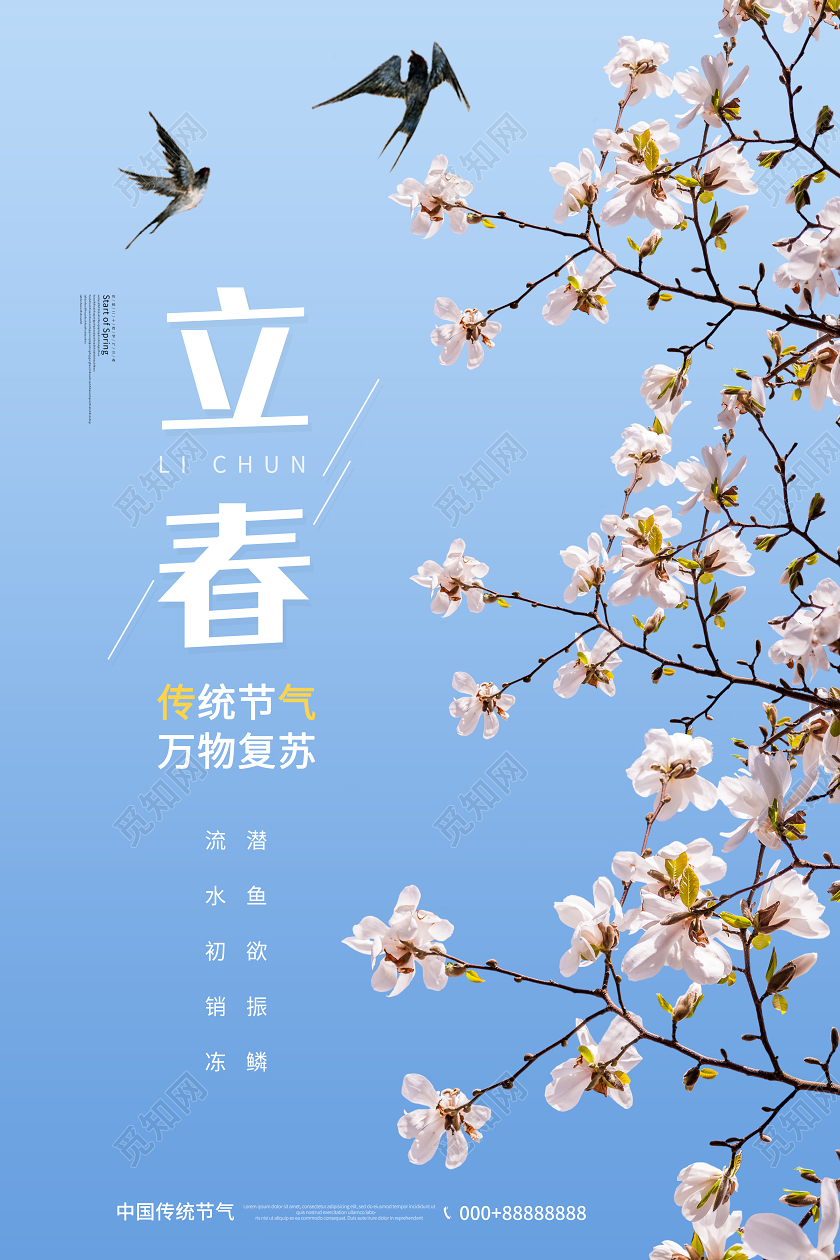 二十四节气立春自然景色花枝海报