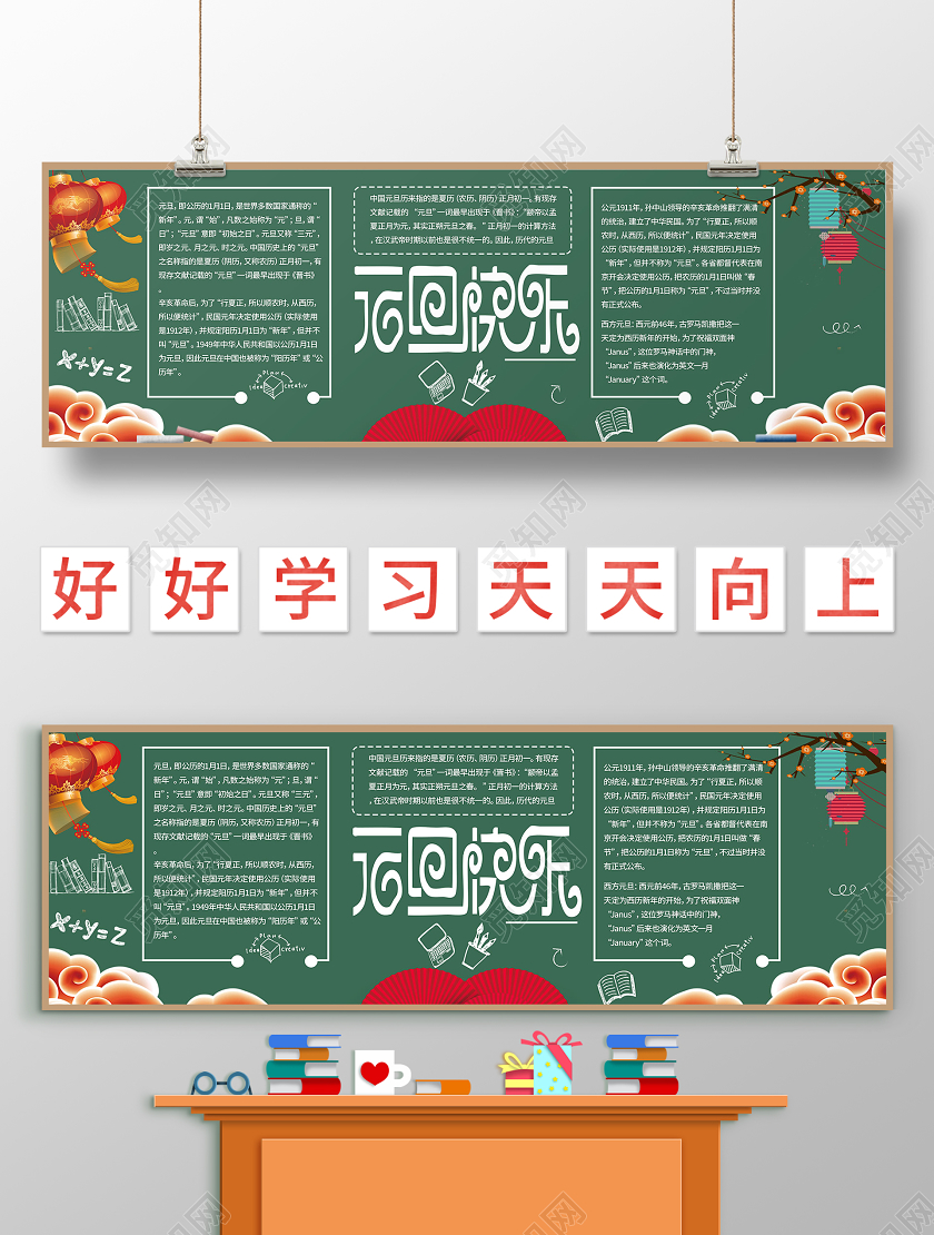 简约大气绿色系元旦元旦快乐黑板报元旦黑板报