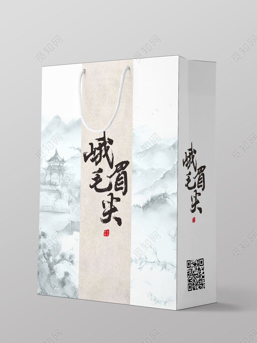 浅米色复古中国风茶叶包装设计手提袋