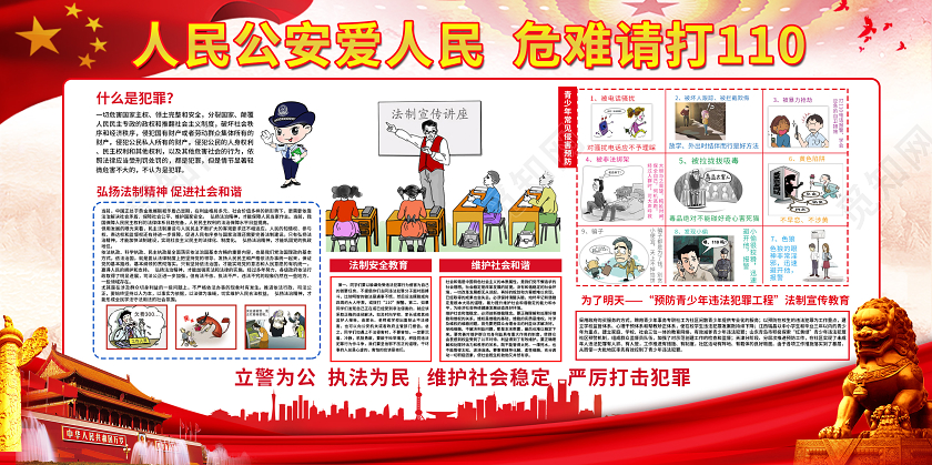 警察节创意第34个110宣传日人民公安爱人民危难请打法制展板宣传栏