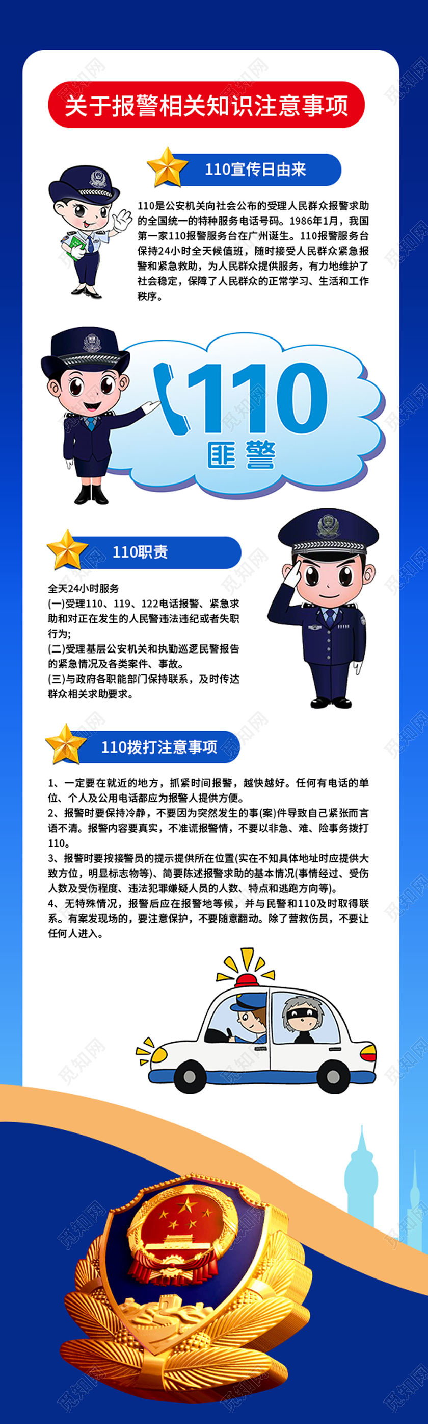 警察节蓝色与您携手共创平安2020第34个110宣传日展板挂画